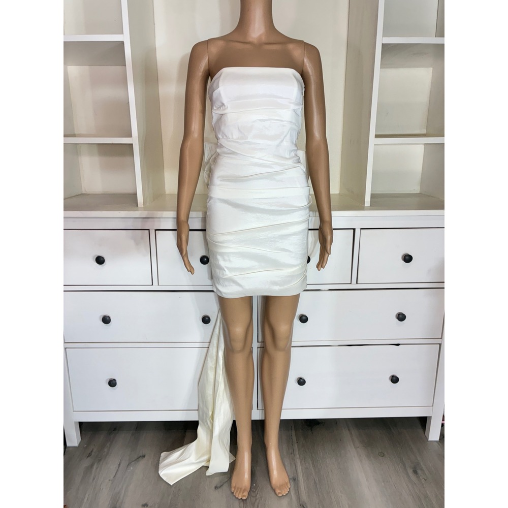 12th Tribe Mini Dress Women S White Strapless Ruched Oversized Back Bow Train